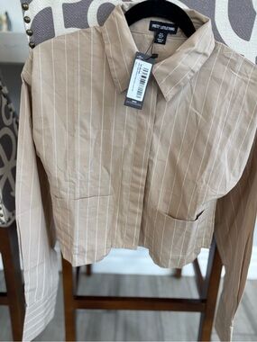PrettyLittleThing Beige Pinstripe Cropped Blazer